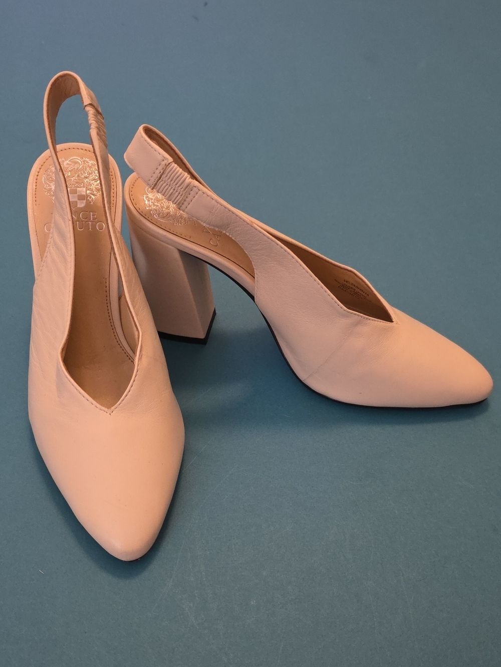 Vince Camuto Nude Pointed Slingback Block Heels